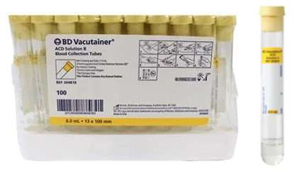BD VACUTAINER Blood Collection Tubes 8.5ml ACD Solution A Of Trisodium Citrate Yellow 16x100 364606