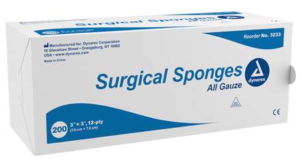 Dynarex Surgical Gauze Sponges 12-Ply NS 3-inx3-in -200- 3233