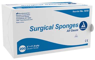 Dynarex Surgical Gauze Sponges 8-Ply NS 3-inx3-in -200- 3232