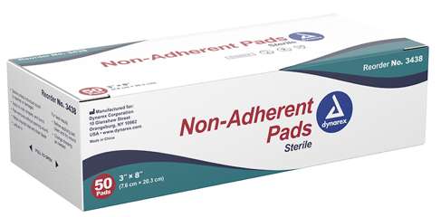 Dynarex Non-Adherent Dressing Pads Sterile Kendall Covidien Telfa 3"x8" -50- 3438