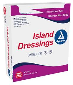 Dynarex Bordered Gauze Adhesive Island Dressings Pad 4"x4" -25- 3493
