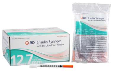 BD Insulin Syringe 1mL 1cc With Ultra-Fine 30Gx1-2 Needle 100 10x10 328411