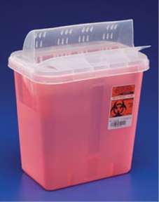 Kendall In-Room Sharps Container Always-Open Lid 5Qt Transparent Red 851301