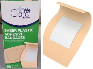 Dynarex We Care Sheer Plastic Adhesive Bandages 2-inx4-1/2-in X-Large -50 3634