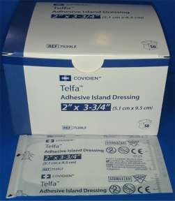 Covidien Kendall Telfa Adhesive Mini Island Dressing Pads Sterile LF 2-inx3.75-in -50 7539LF
