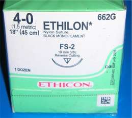 Ethilon 4/0 Nylon Suture Black Monofilament 18-in FS-2 -12